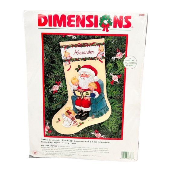 Dimensions Gallery Crewel Christmas Stocking Kit 8088 Santa & Angels 1997